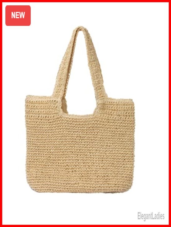 Handbags - Handwoven Straw Shoulder Bag Large Tote for Beach Travel Summer Vacation